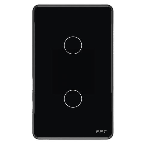 Công tắc cảm ứng nhà thông minh FPT Smart Home Athena chữ nhật màu đen 2 nút