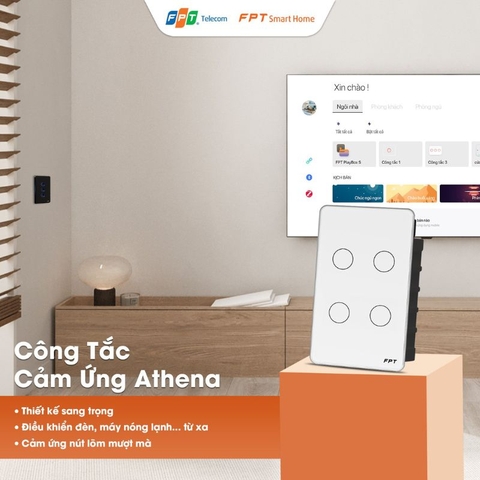 Công tắc cảm ứng nhà thông minh FPT Smart Home Athena chữ nhật màu đen 4 nút