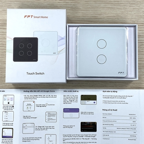 Công tắc cảm ứng nhà thông minh FPT Smart Home Athena vuông màu trắng 2 nút