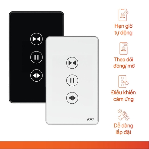 Công tắc điều khiển rèm cửa nhà thông minh FPT chữ nhật màu đen Zigbee