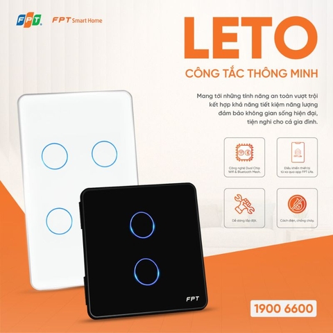 Công tắc cảm ứng nhà thông minh FPT Leto vuông trắng 1 nút