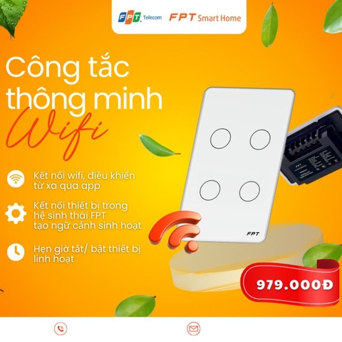 Công tắc cảm ứng nhà thông minh FPT Leto chữ nhật trắng 4 nút