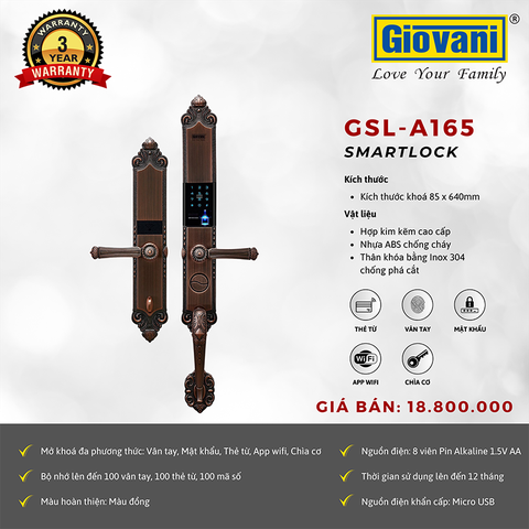 Khóa thông minh cổ điển Giovani GSL-A165 màu đồng