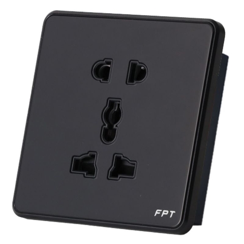 Ổ Cắm Mặt Kính Âm Tường FPT Vuông Màu Đen