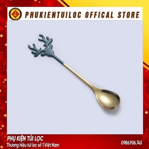 Bộ thìa dĩa sừng hươu inox 304 dụng cụ pha trà, cafe mừng giáng sinh, năm mới- Phukientuiloc.com