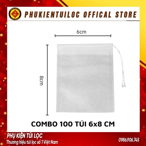 Combo 100 túi lọc trà, cafe,thảo dược có dây rút chất liệu vải không dệt-6x8cm