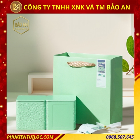 Bộ sưu tập lon trà hoạ tiết vân lá cao cấp