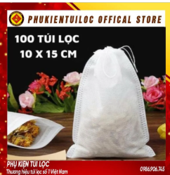 ( Sỉ) Combo 100 Túi lọc trà, cà phê vải không dệt có dây rút - Túi lọc nhiều kích thước
