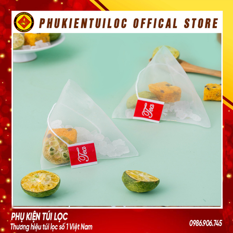 Combo 100 Túi lọc trà, thảo dược lưới tam giác 4.8x6cm dây nhúng, hàn nhiệt