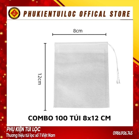 Combo 100 túi lọc trà, cafe,thảo dược có dây rút chất liệu vải không dệt-8x12cm