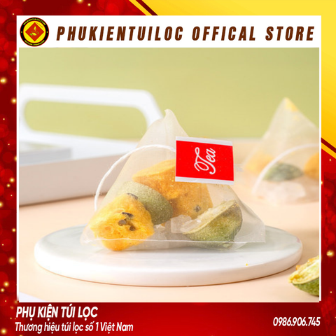 Combo 100 Túi lọc trà, thảo dược lưới tam giác 4.8x6cm dây nhúng, hàn nhiệt