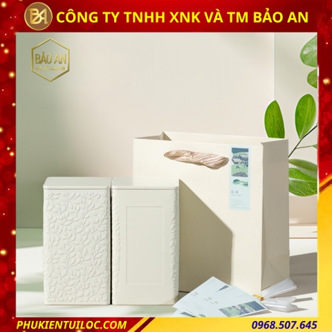 Bộ sưu tập lon trà hoạ tiết vân lá cao cấp