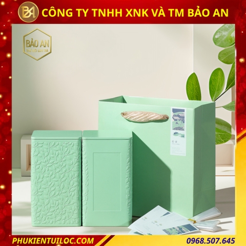 Bộ sưu tập lon trà hoạ tiết vân lá cao cấp