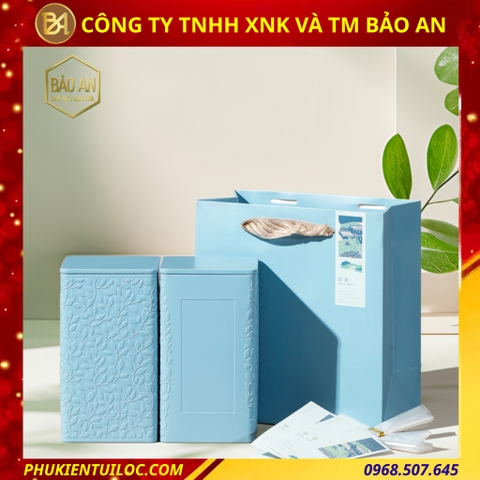 Bộ sưu tập lon trà hoạ tiết vân lá cao cấp