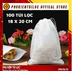 ( Sỉ) Combo 100 Túi lọc trà, cà phê vải không dệt có dây rút - Túi lọc nhiều kích thước