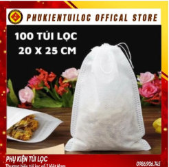 ( Sỉ) Combo 100 Túi lọc trà, cà phê vải không dệt có dây rút - Túi lọc nhiều kích thước