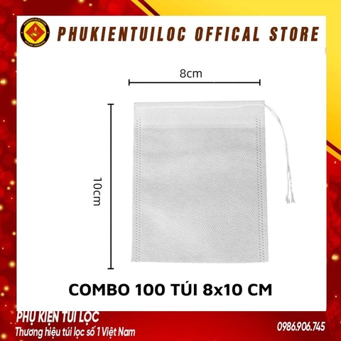 Combo 100 túi lọc trà, cafe,thảo dược có dây rút chất liệu vải không dệt- 8x10cm