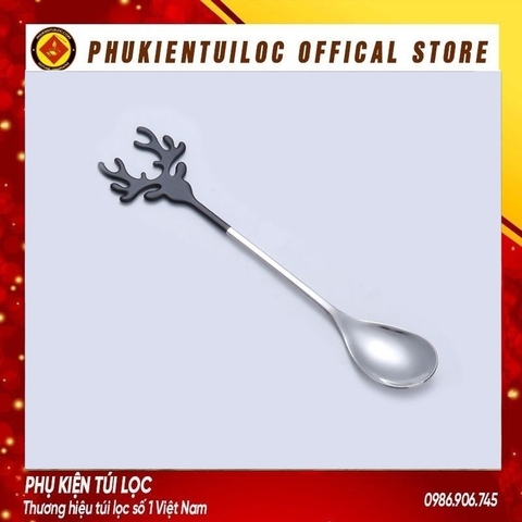 Bộ thìa dĩa sừng hươu inox 304 dụng cụ pha trà, cafe mừng giáng sinh, năm mới- Phukientuiloc.com