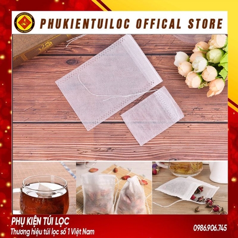 Combo 100 túi lọc trà, cafe,thảo dược có dây rút chất liệu vải không dệt- 9x10cm