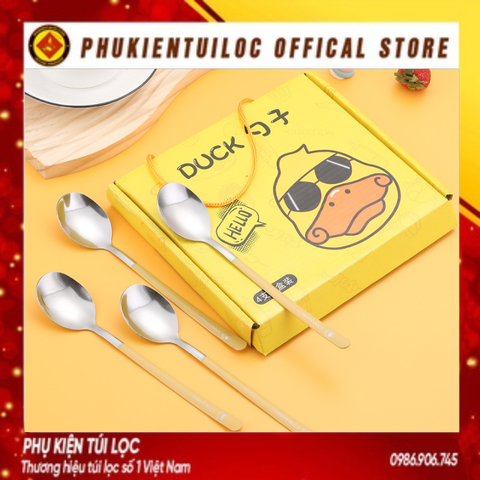 Bộ thìa 4 chú vịt con màu vàng
