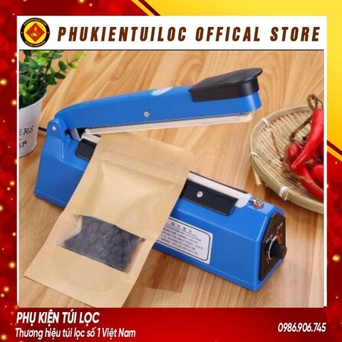 Máy hàn nhiệt miệng túi nilon túi zip dập tay PFS 200 để bảo quản thực phẩm, bọc sản phẩm bán hàng, cắt màng co