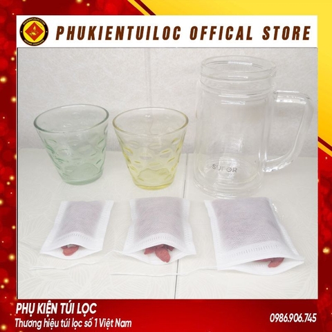 Combo 100 túi lọc trà, cafe,thảo dược có dây rút chất liệu vải không dệt-5.5x7cm