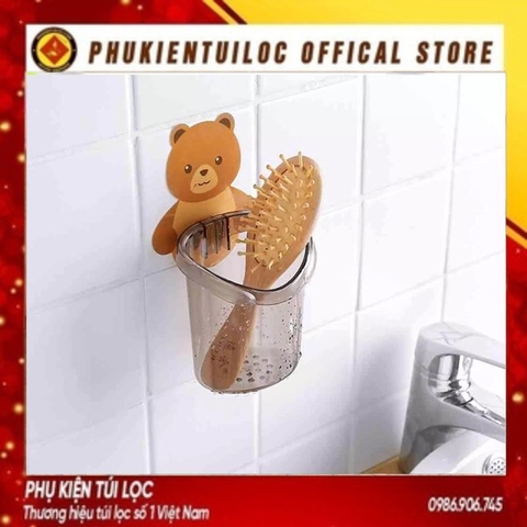 Cốc Gấu DÁN TƯỜNG - Hũ Đựng Bàn Chải Và Kem Đánh Răng Hình Gấu Dễ Thương- Phukientuiloc.com