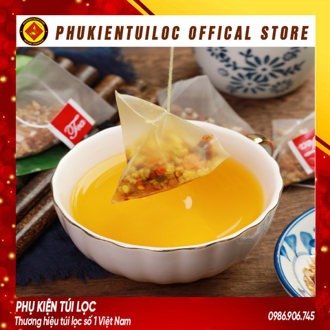 Combo 100 Túi lọc trà, thảo dược lưới tam giác 5.8x7 cm dây nhúng, hàn nhiệt