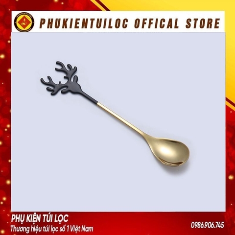 Bộ thìa dĩa sừng hươu inox 304 dụng cụ pha trà, cafe mừng giáng sinh, năm mới- Phukientuiloc.com