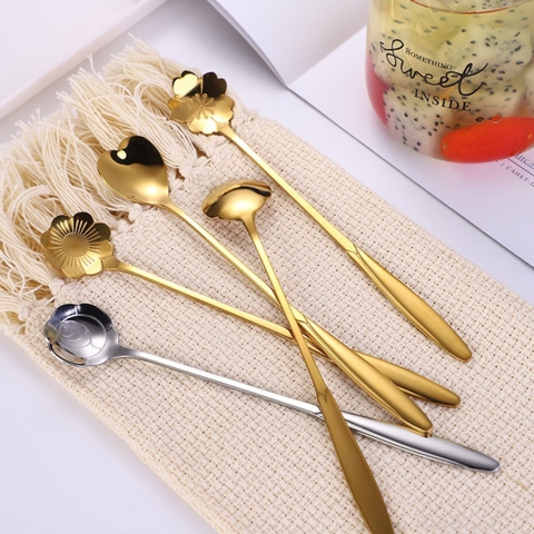 Thìa cafe, muỗng cafe inox 304 cao cấp, hai màu vàng bạc sang trọng hoa văn siêu đẹp trang trí bàn ăn, decor