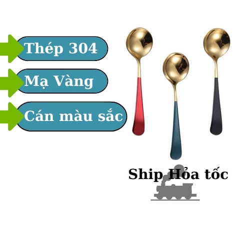 Thìa Inox 304 cao cấp độ dày 3.5mm mạ vàng cán dài nhiều màu sắc( kèm túi)