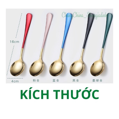 Thìa Inox 304 cao cấp độ dày 3.5mm mạ vàng cán dài nhiều màu sắc( kèm túi)