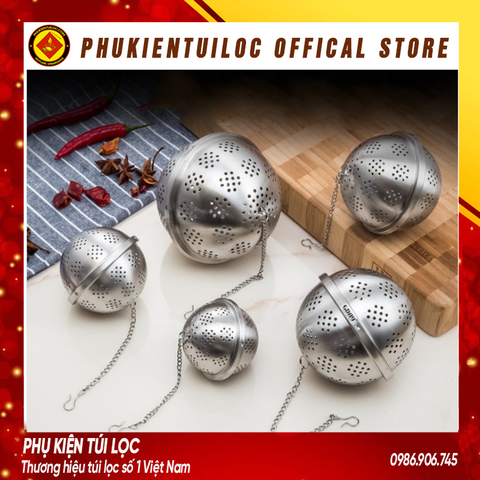 Lọc inox hình tròn cao cấp, có dây treo, nhiều kích thước, quả lọc- nhiều kích thước