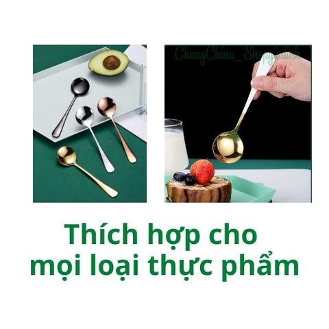 Thìa Inox 304 cao cấp độ dày 3.5mm mạ vàng cán dài nhiều màu sắc( kèm túi)