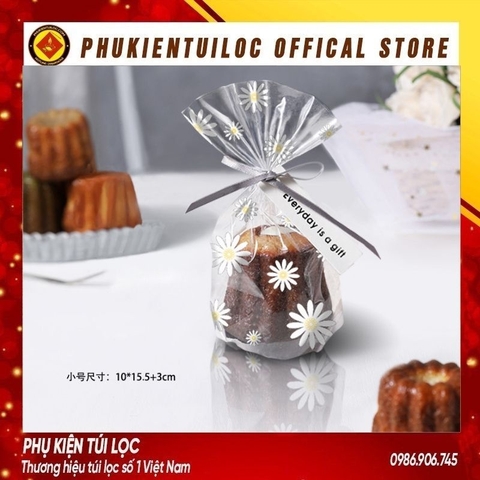 Set 100 Túi đựng bánh cookie/ bánh quy/ trà hoa( túi trắng mờ hoa cúc) nhiều kích thước- Phukientuiloc.com
