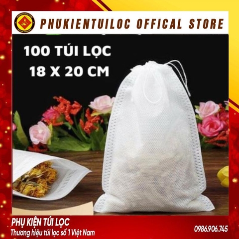 ( Sỉ) Combo 100 Túi lọc trà, cà phê vải không dệt có dây rút - Túi lọc nhiều kích thước