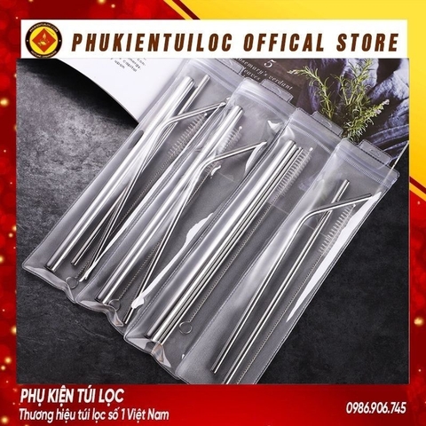 BỘ ỐNG HÚT INOX Thép Không Gỉ Cao Cấp Và Bàn Chải Cọ Rửa - Ống Hút Dài Đủ Size Cho Mọi Đồ Uống & Trà Sữa