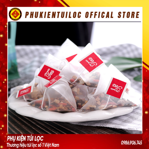 Combo 100 Túi lọc trà, thảo dược lưới tam giác 4.8x6cm dây nhúng, hàn nhiệt