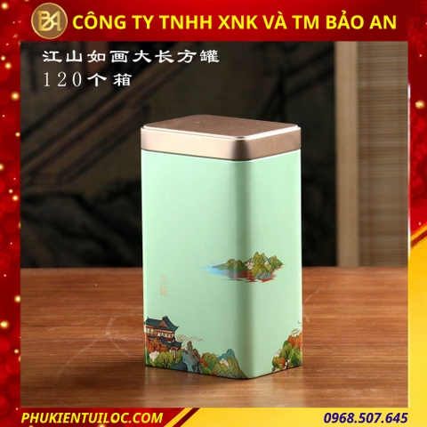 Hộp đựng trà chất liệu thiếc đa dạng màu sắc Giang Sơn Như Họa