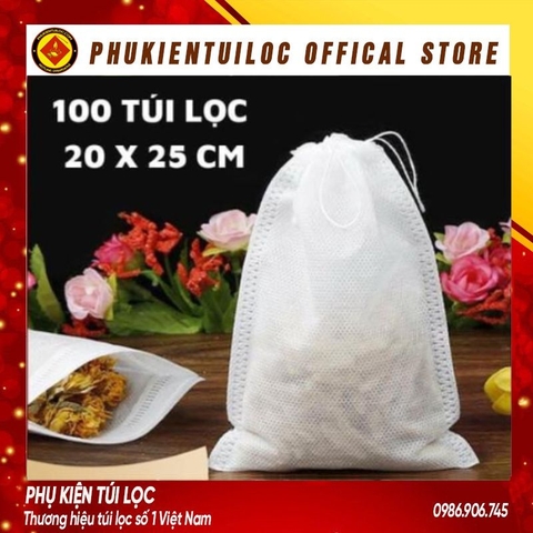 ( Sỉ) Combo 100 Túi lọc trà, cà phê vải không dệt có dây rút - Túi lọc nhiều kích thước