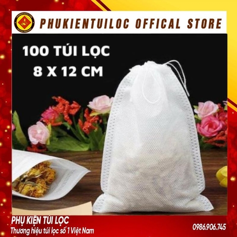Combo 100 túi lọc trà, cafe,thảo dược có dây rút chất liệu vải không dệt-8x12cm