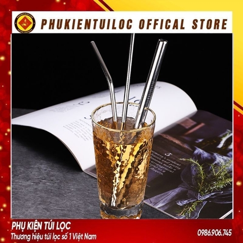 BỘ ỐNG HÚT INOX Thép Không Gỉ Cao Cấp Và Bàn Chải Cọ Rửa - Ống Hút Dài Đủ Size Cho Mọi Đồ Uống & Trà Sữa