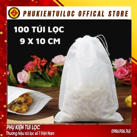 ( Sỉ) Combo 100 Túi lọc trà, cà phê vải không dệt có dây rút - Túi lọc nhiều kích thước
