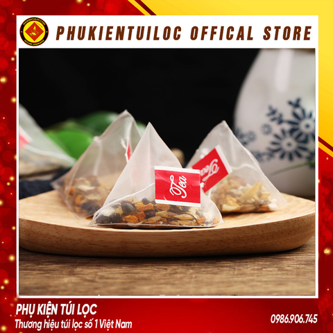 Combo 100 Túi lọc trà, thảo dược lưới tam giác 5.8x7 cm dây nhúng, hàn nhiệt