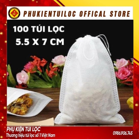 ( Sỉ) Combo 100 Túi lọc trà, cà phê vải không dệt có dây rút - Túi lọc nhiều kích thước