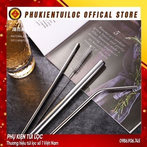 BỘ ỐNG HÚT INOX Thép Không Gỉ Cao Cấp Và Bàn Chải Cọ Rửa - Ống Hút Dài Đủ Size Cho Mọi Đồ Uống & Trà Sữa