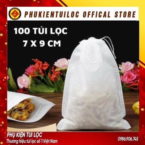 Combo 100 túi lọc trà, cafe,thảo dược có dây rút chất liệu vải không dệt-7x9cm