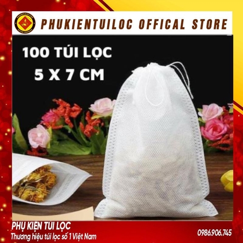 Combo 100 túi lọc trà, cafe,thảo dược có dây rút chất liệu vải không dệt-5x7cm