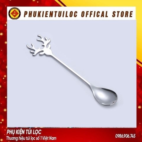 Bộ thìa dĩa sừng hươu inox 304 dụng cụ pha trà, cafe mừng giáng sinh, năm mới- Phukientuiloc.com