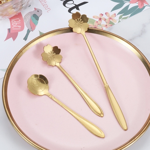 Thìa cafe, muỗng cafe inox 304 cao cấp, hai màu vàng bạc sang trọng hoa văn siêu đẹp trang trí bàn ăn, decor